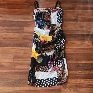 Dolce & Gabbana Strapless Dress with Floral and Animal Prints